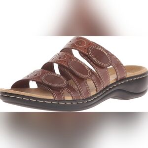 Clarks Women's Leisa Cacti Leather Slide Sandal, Brown/Multi, 8.5 M